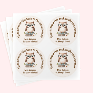 Personalized 2" Round Teacher Owl Book Sticker Set