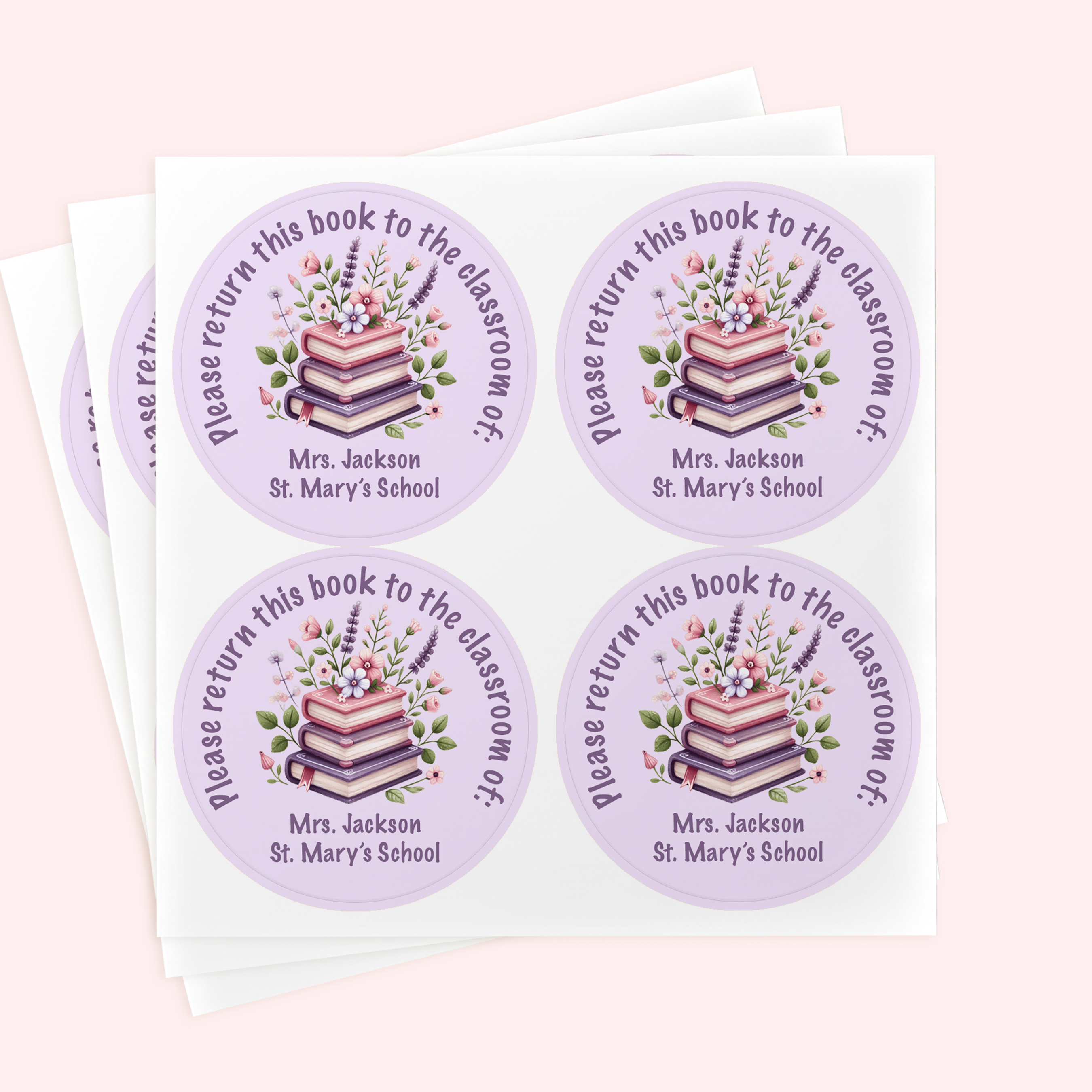 Personalized 2" Round Teacher Book Sticker Set