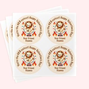 Personalized 2" Round Circus Lion Valentine's Day Sticker Set