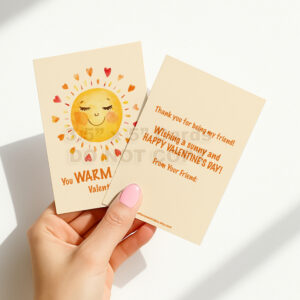 INSTANT Download 3.5" x 5" Non-Personalized Kawaii Sun Double-Sided Printable Valentines
