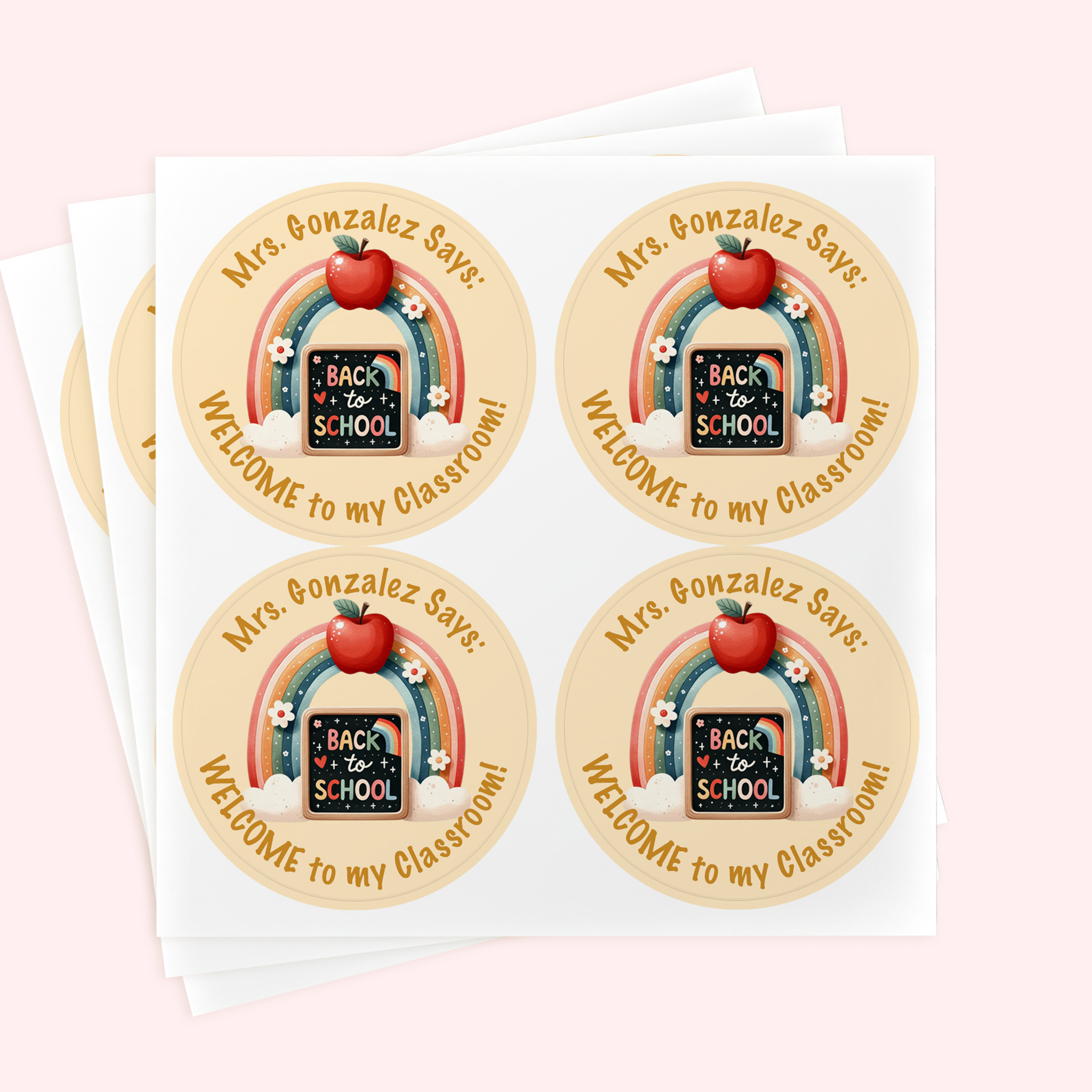 Personalized 2" Round Yellow Welcome Teacher Sticker Set