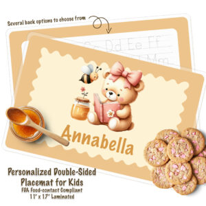 Personalized Kids Yellow Honey Bee & Bear Activity Placemat