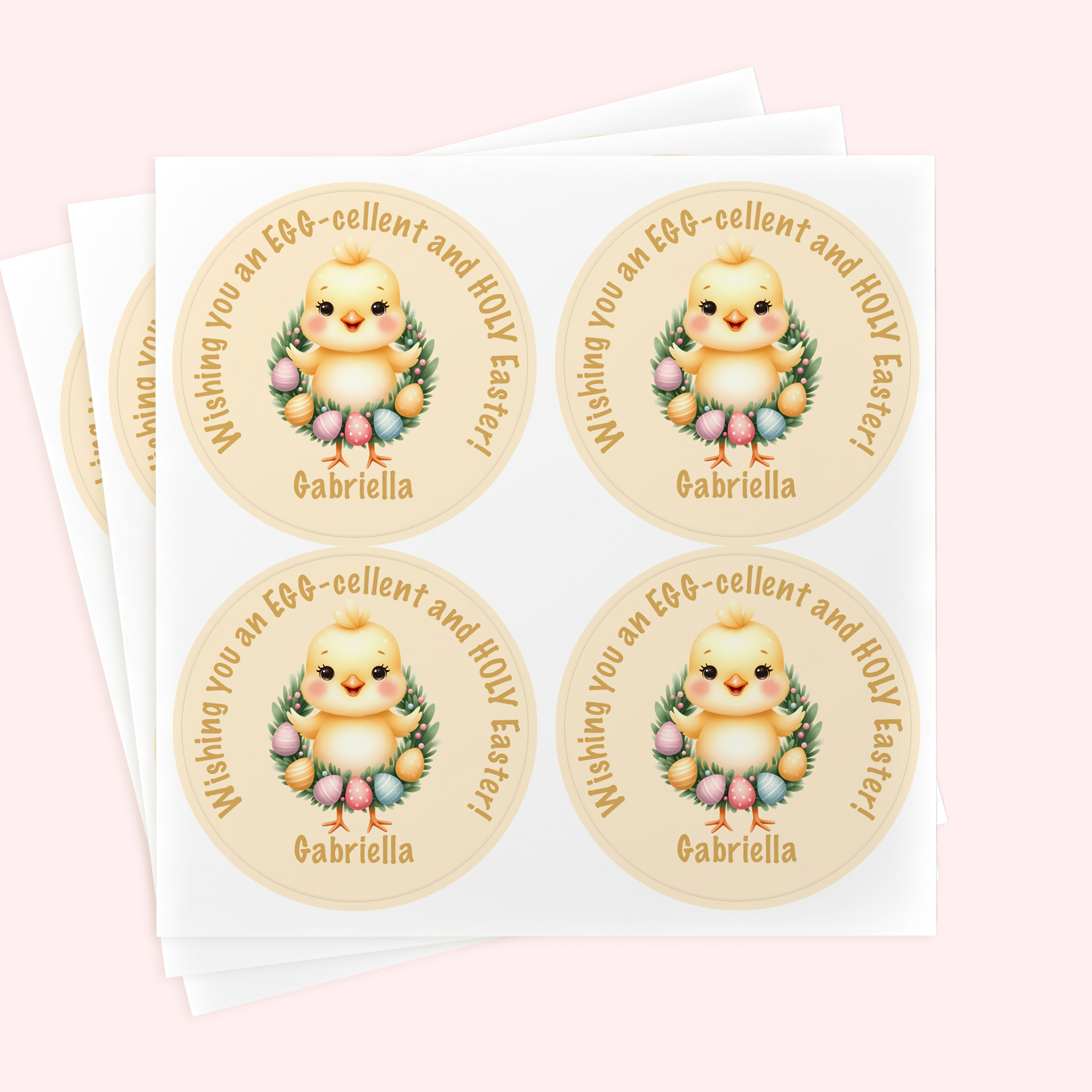 Personalized 2" Round Yellow Holy Easter Chick Sticker Set