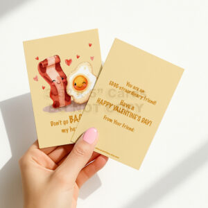 INSTANT Download 3.5" x 5" Non-Personalized Kawaii Bacon & Egg Double-Sided Printable Valentines
