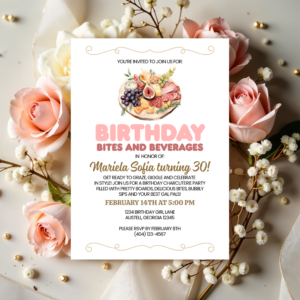 Girls Charcuterie Birthday Invite | 5" x 7" Invitation Canva Template | Downloadable Invite