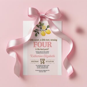 Kids Lemon Theme Birthday Invite | 5" x 7" Invitation Canva Template | Downloadable Invite