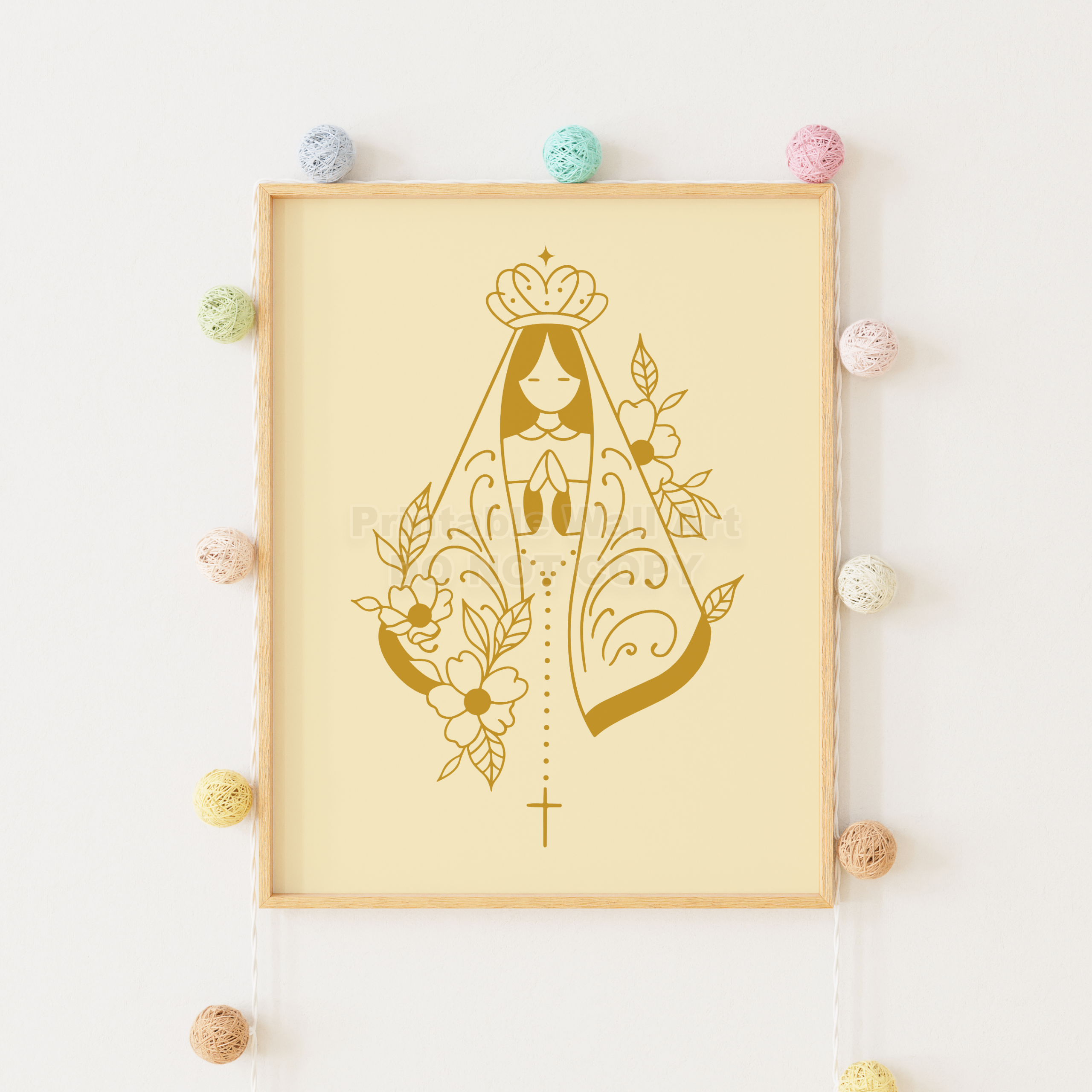 Yellow Marian Line Art | Catholic Kids Room Decor (Digital Download 11x14)