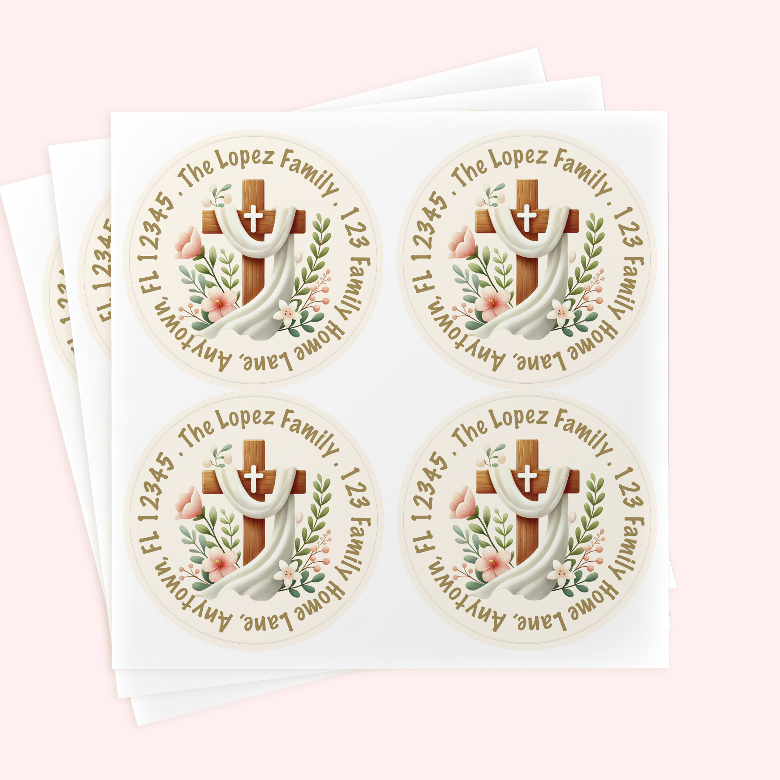 Personalized 2" Round Easter Cross Return Address Labels