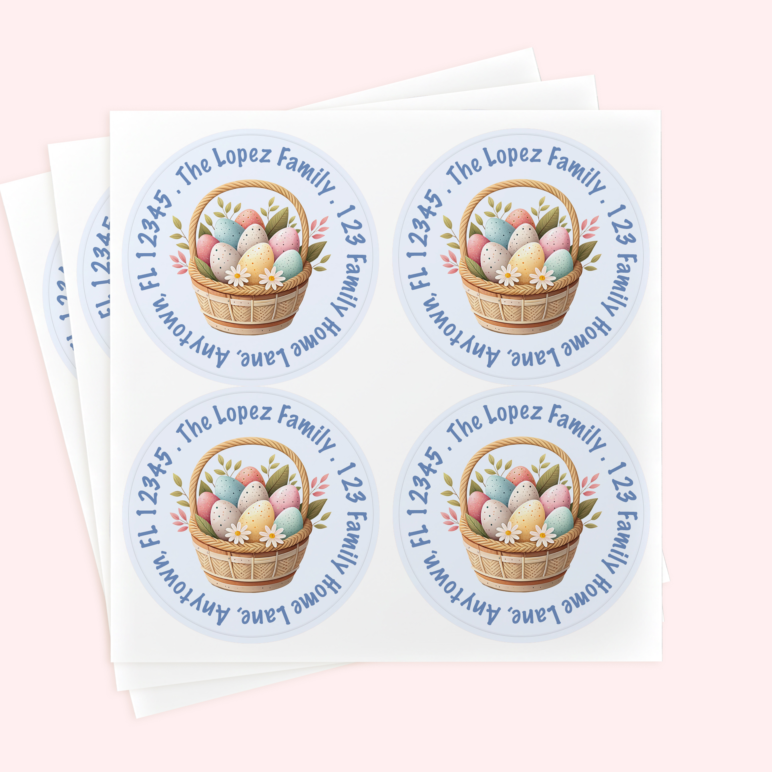 Personalized 2" Round Blue Easter Egg Basket Return Address Labels
