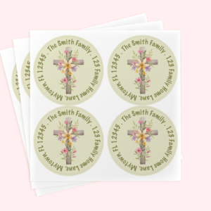 Personalized 2" Round Green Easter Cross Return Address Labels