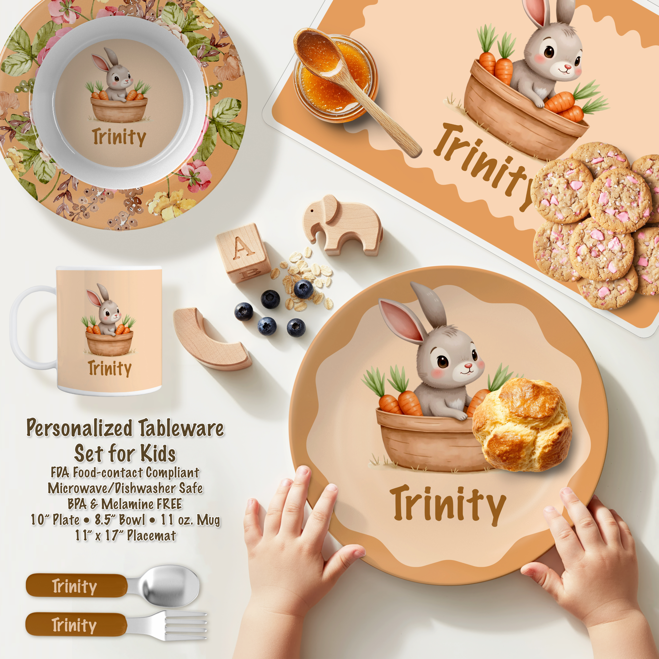 Personalized Orange Easter Bunny Tableware Plate Set