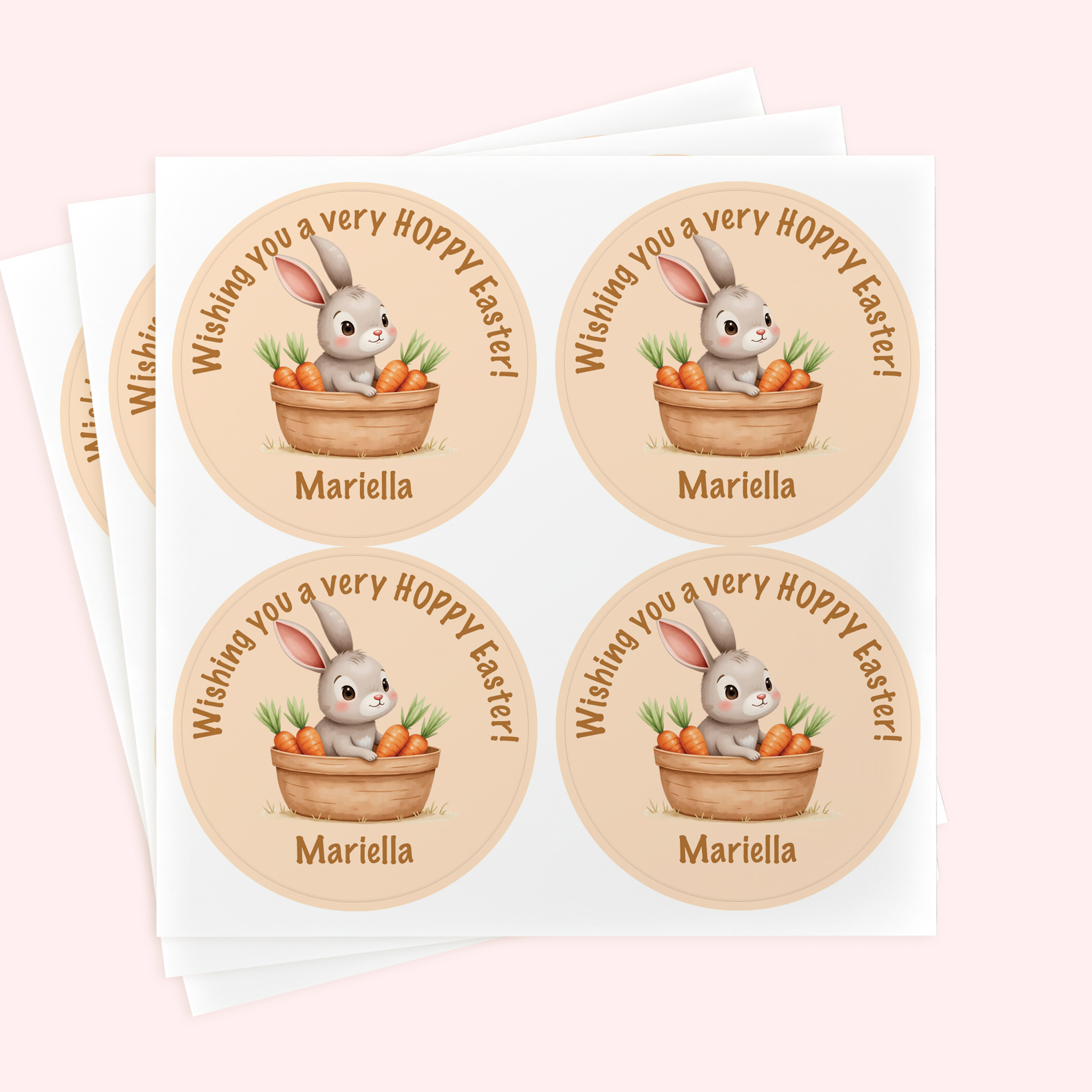 Personalized 2" Round Orange Easter Bunny Sticker Set