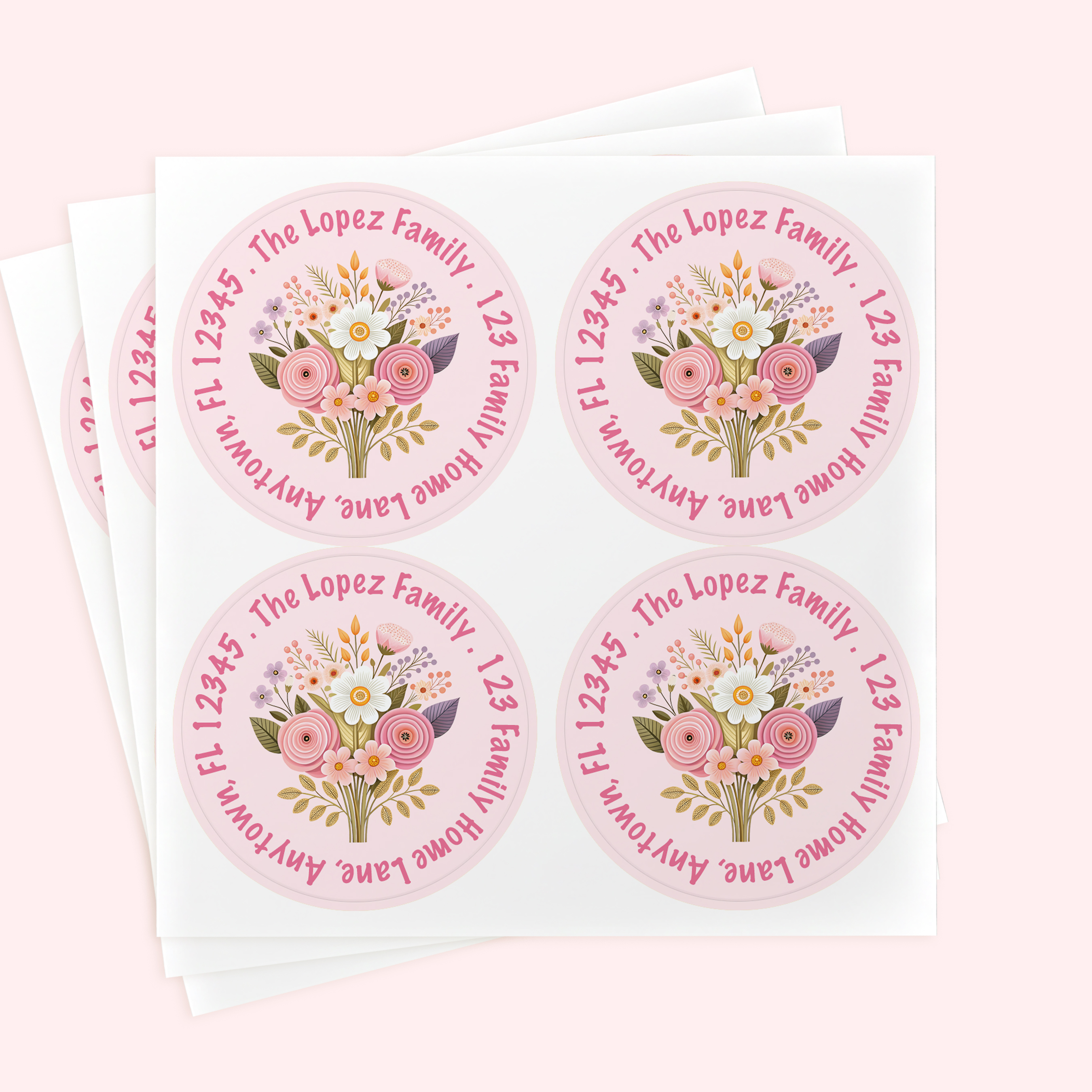 Personalized 2" Round Pink Easter Flower Bouquet Return Address Labels