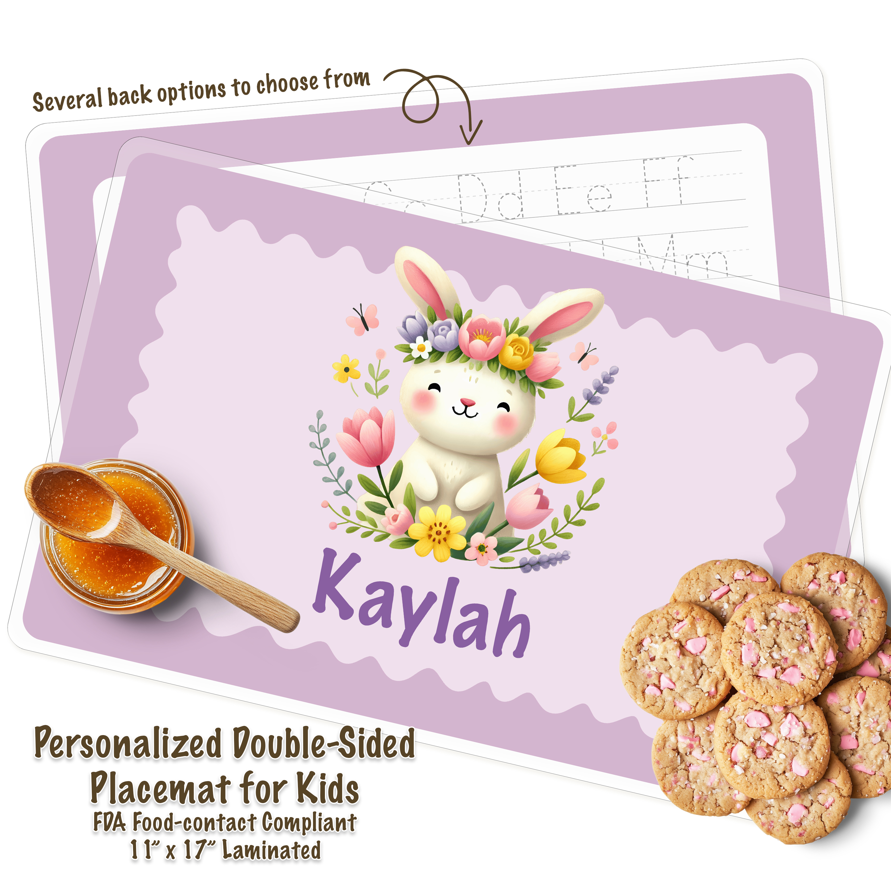Personalized Kids Purple Easter Bunny Activity Placemat
