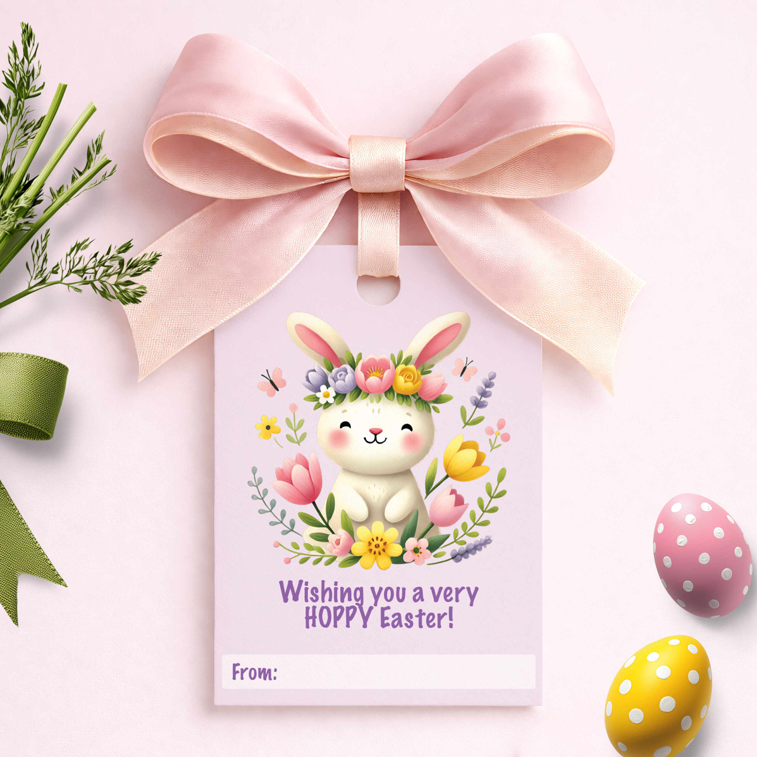 Easter Favor Tag - Purple Flower Easter Bunny