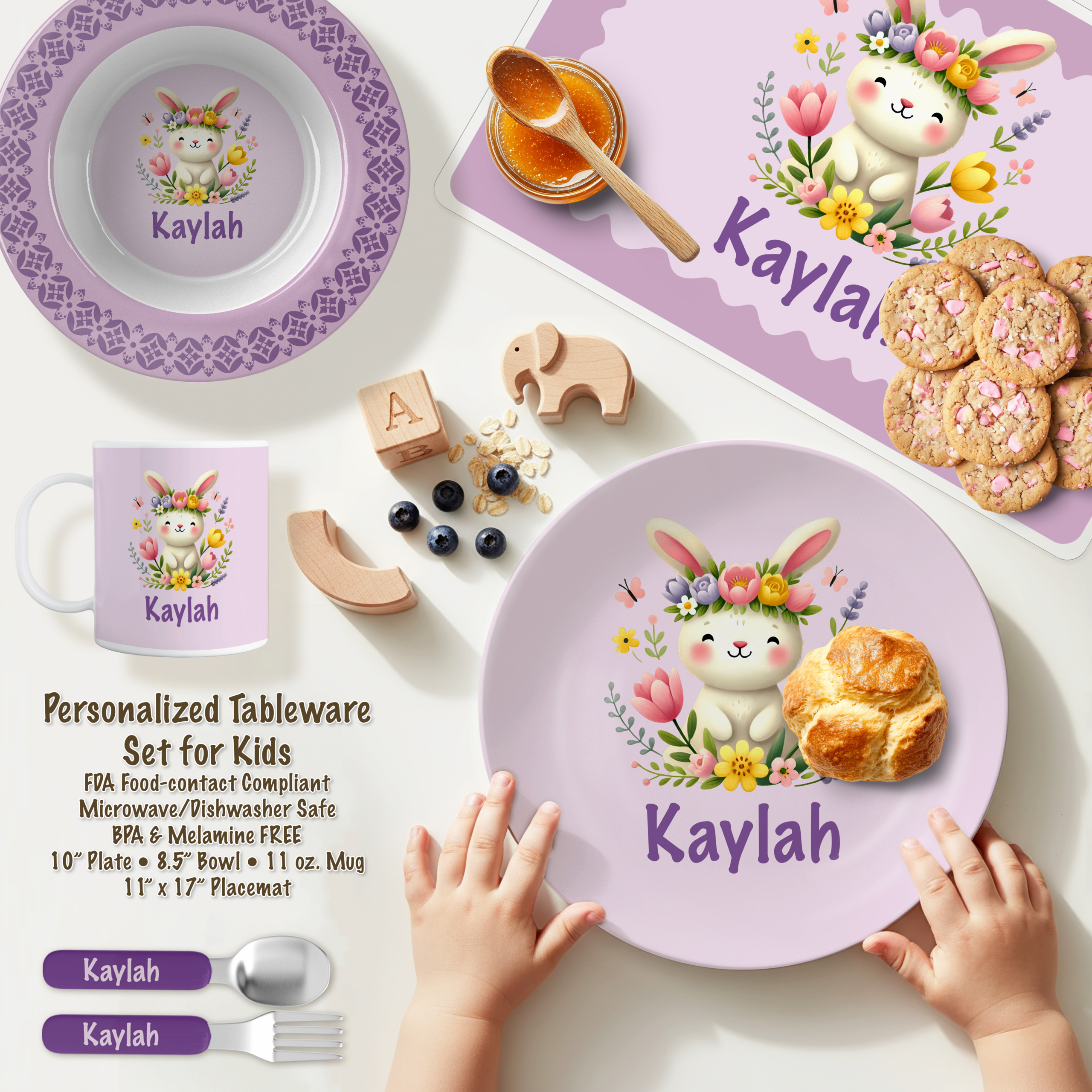 Personalized Purple Easter Bunny Plate Set