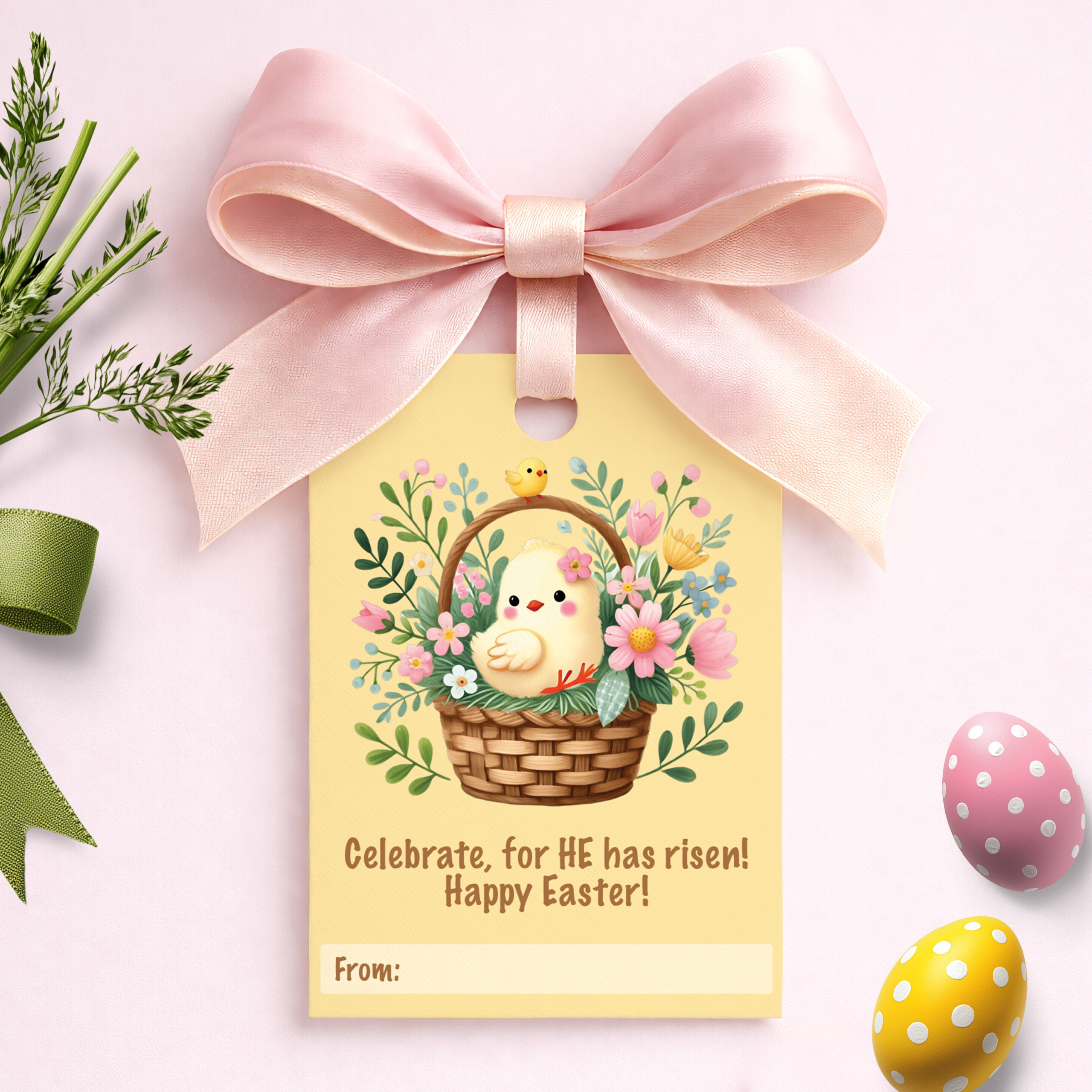 Easter Basket Favor Tag - Yellow Easter Chick