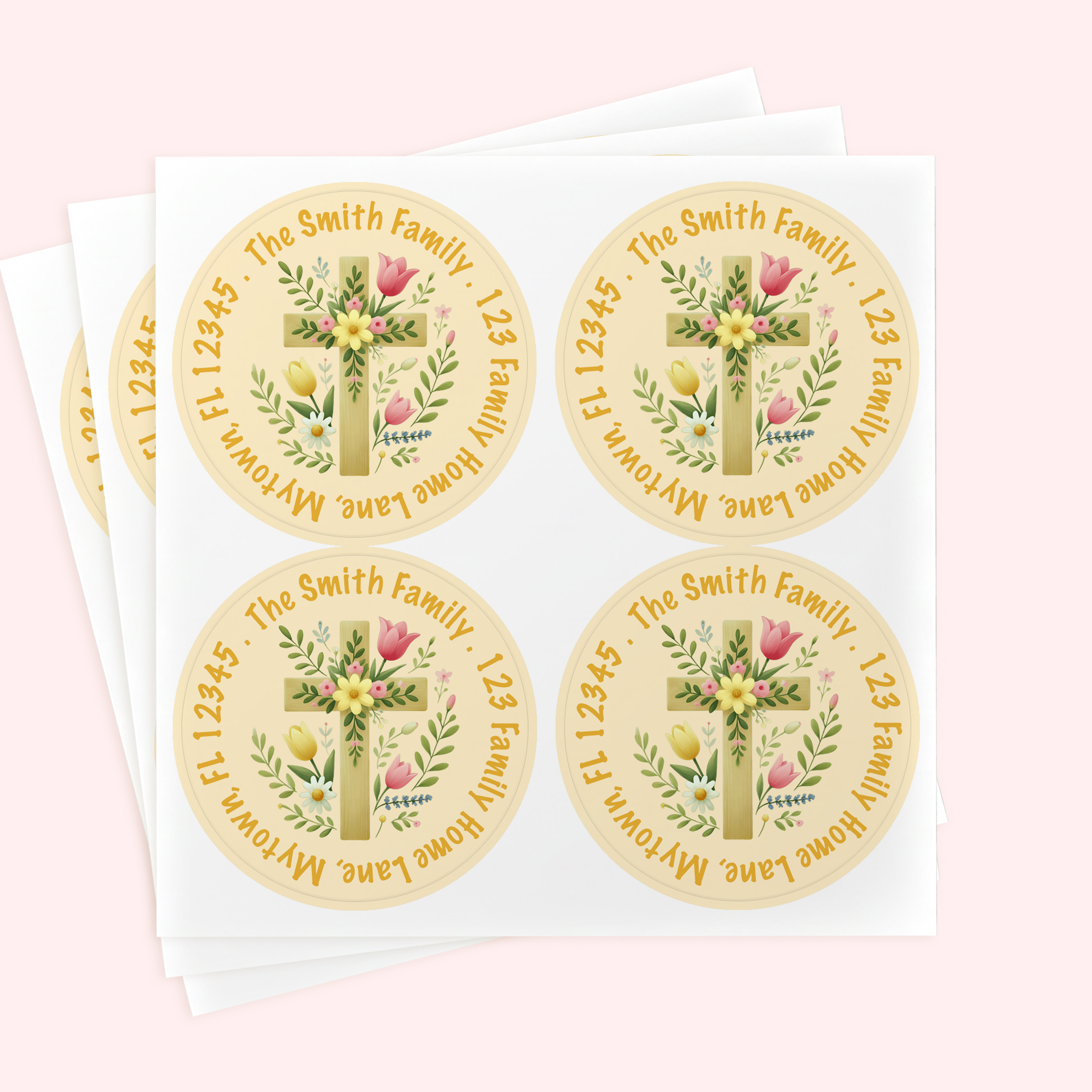 Personalized 2" Round Yellow Easter Cross Return Address Labels